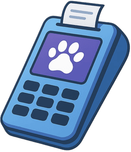 POS terminal with a paw print, representing PetQuantic payment integration